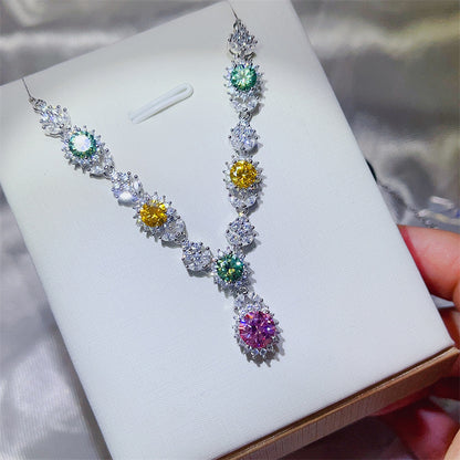 Colorful Moissanite Drop Pendant Necklace for Women, Tear Drop Evening Collar Necklace