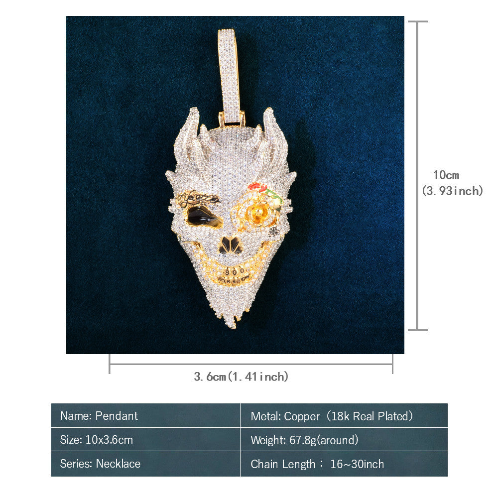Iced Out Asymmetrical Skull Pendant Necklace