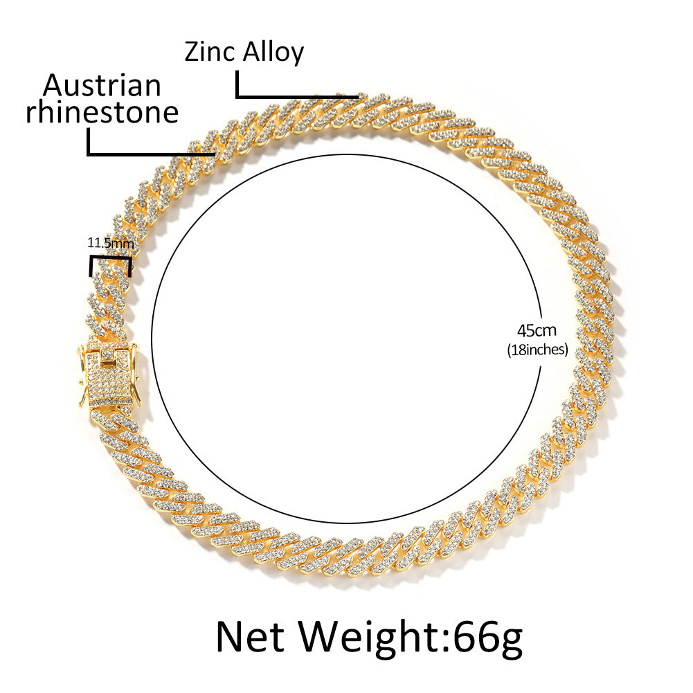 Iced Out Cuban Link Chain Necklace Bracelet Set for Women & Men, Gold or Silver Plated Statement Hip Hop Jewelry