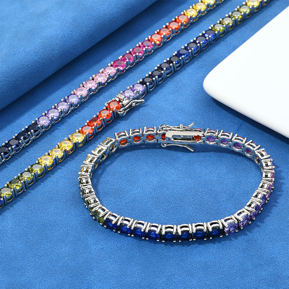5 mm Multicolor Round CZ Tennis Hip Hop Bracelet with Copper Base - CHA111 product image