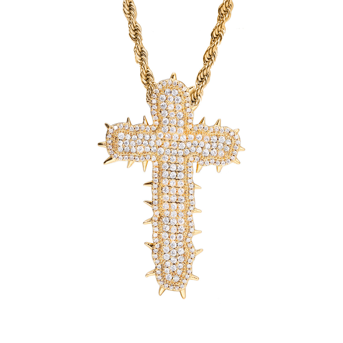 Iced Out Cross Pendant Necklace with Cubic Zirconia Rope Chain in Silvery or Gold Tone product image