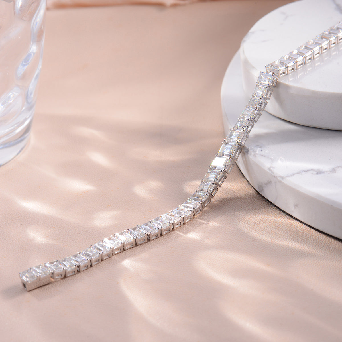 Emerald-Cut Moissanite Tennis Bracelet, S925 Silver, 18k Gold-Plated product image