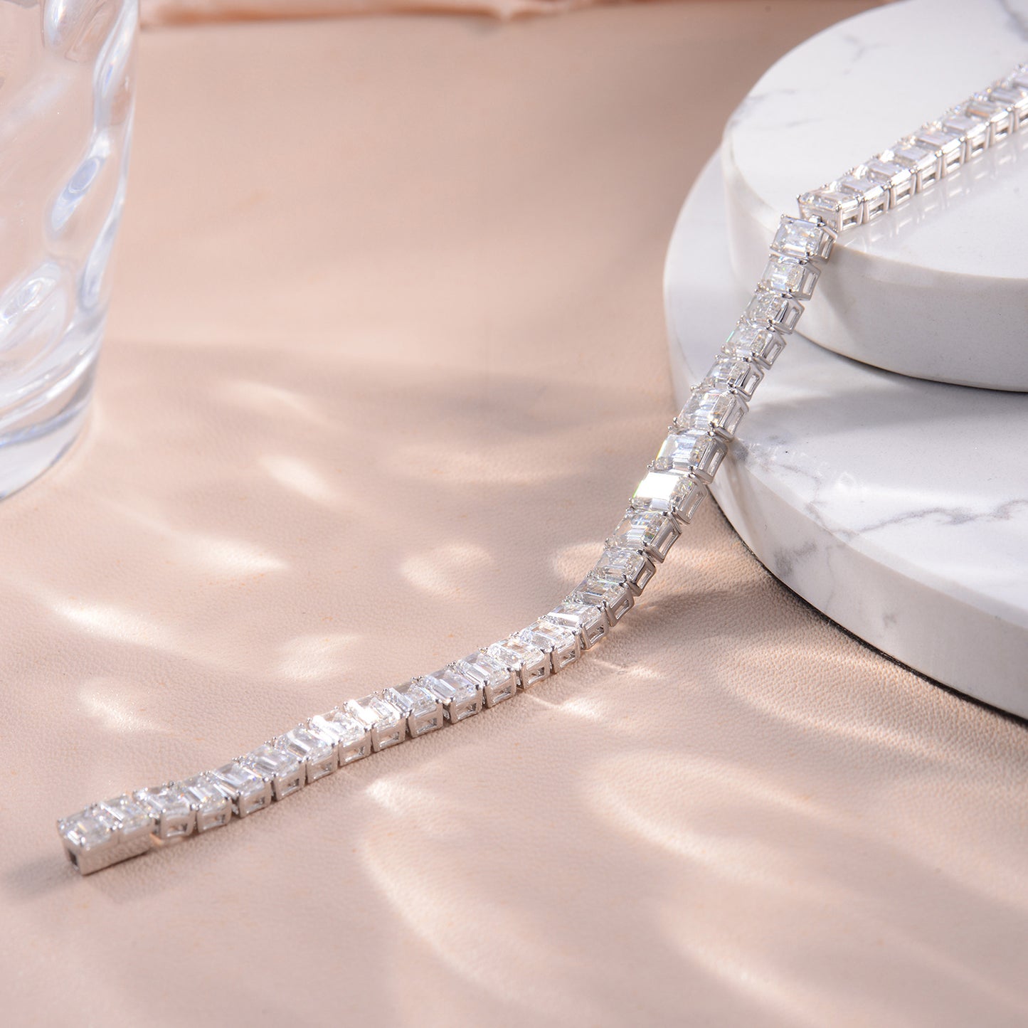 Emerald-Cut Moissanite Tennis Bracelet, S925 Silver, 18k Gold-Plated product image