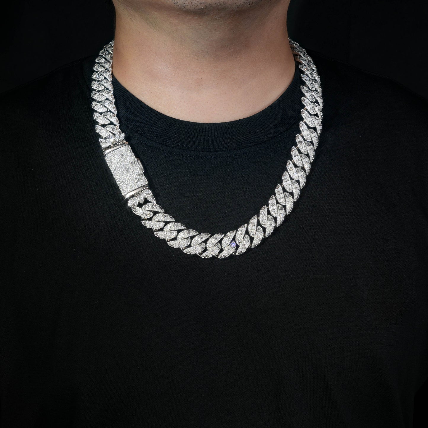 18mm Iced Out Cuban Link Chain Necklace and Bracelet, Unisex Zirconia Hip Hop Jewelry