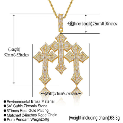 Vintage Cross Copper Pendant Necklace for Men and Women