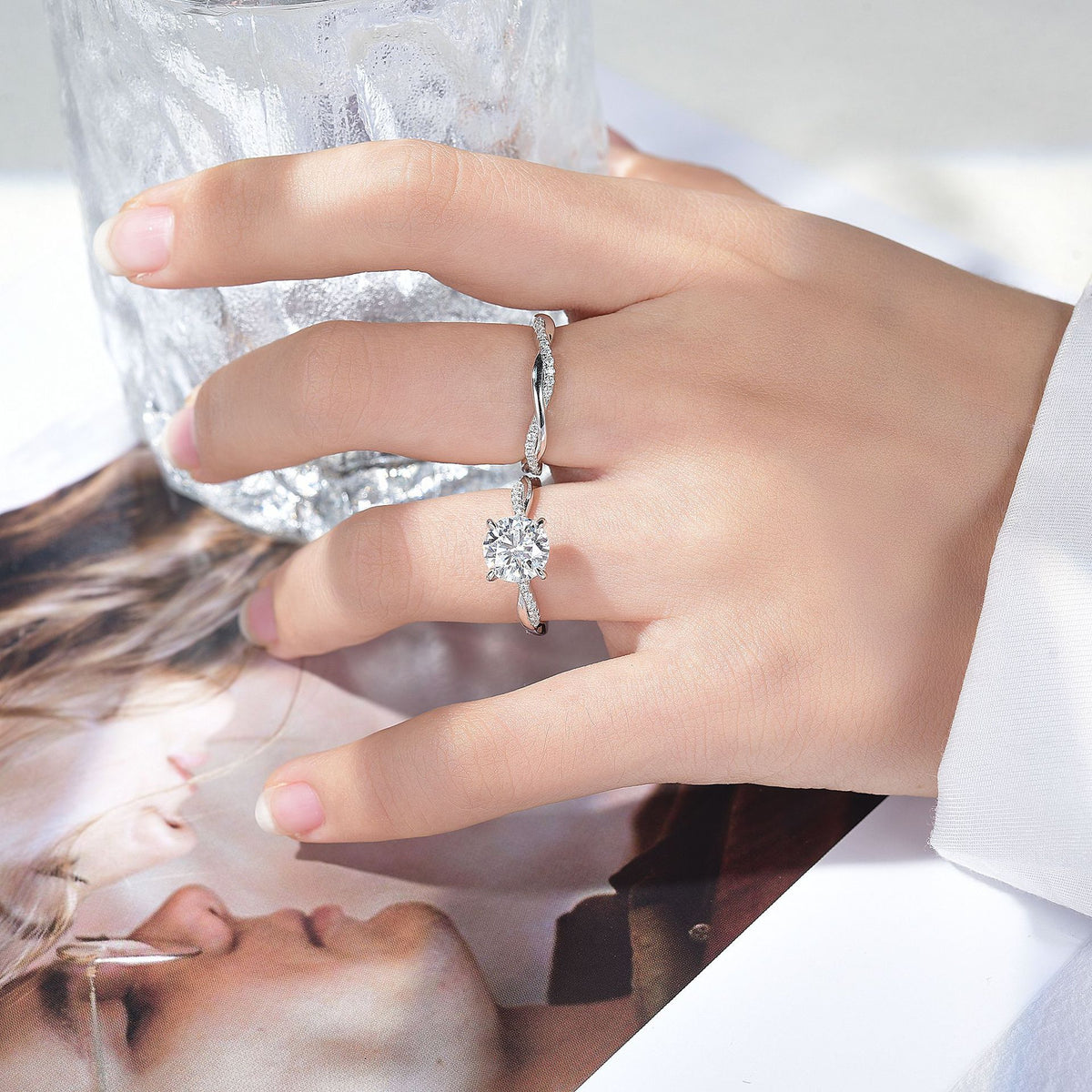 Moissanite Twist Crossover Ring for Women, Elegant Stacking Wedding Ring product image