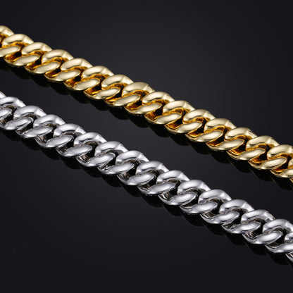 Iced Out Cuban Link Chain Necklace or Bracelet - Gold Plated Copper Jewelry with Cubic Zirconia for Men and Women