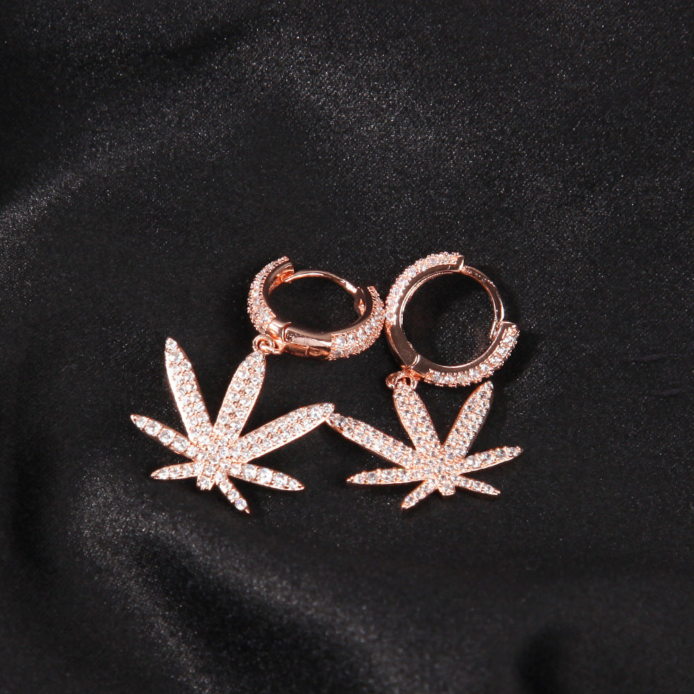 Leaf Drop Hoop Earrings with Cubic Zirconia for Women & Men - Gold, Silver, Rose Gold Statement Earrings product image