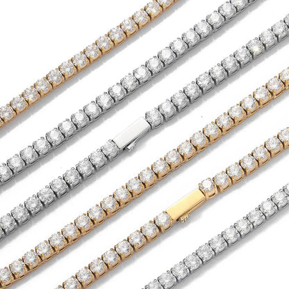 4 mm Round CZ Tennis Hip Hop Necklace with Stainless steel Base - CHA054