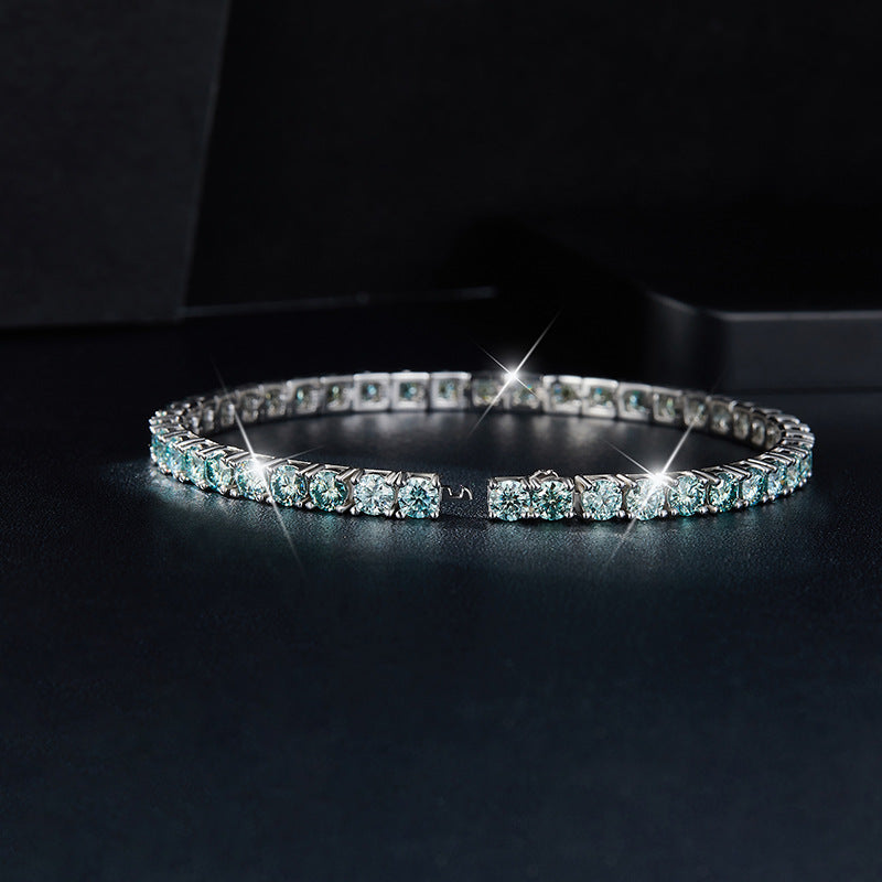 925 Silver Moissanite Tennis Bracelet, Blue Green Full Circle Bracelet for Everyday Wear and Gifts product image