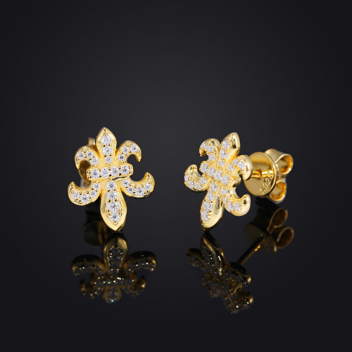 Moissanite Iris Flower Stud Earrings, S925 Sterling Silver, Unisex product image
