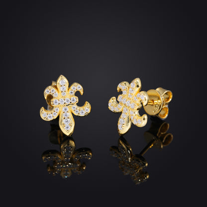 Moissanite Iris Flower Stud Earrings, S925 Sterling Silver, Unisex