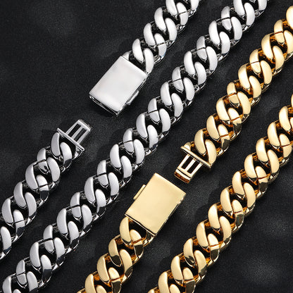 Iced Out Cuban Link Chain Necklace Bracelet, 20mm Hip Hop Cubic Zirconia Jewelry