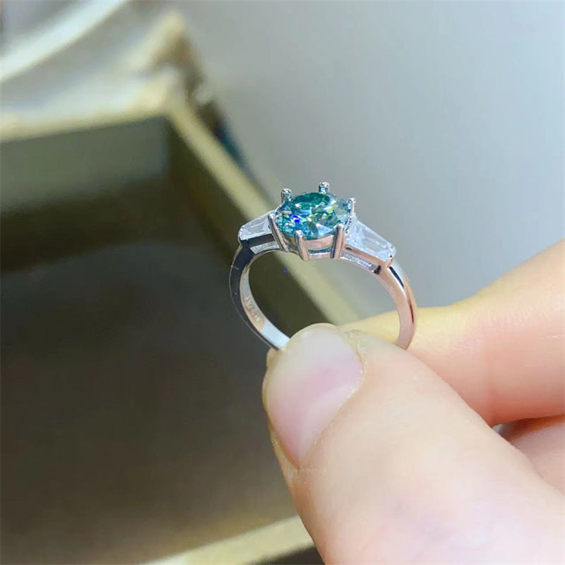 1 Carat Green VVS Moissanite Ring for Women, Geometric Solitaire Engagement Ring product image