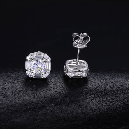 925 Silver Moissanite Geometric Stud Earrings in Gold Tone or White Platinum Tone