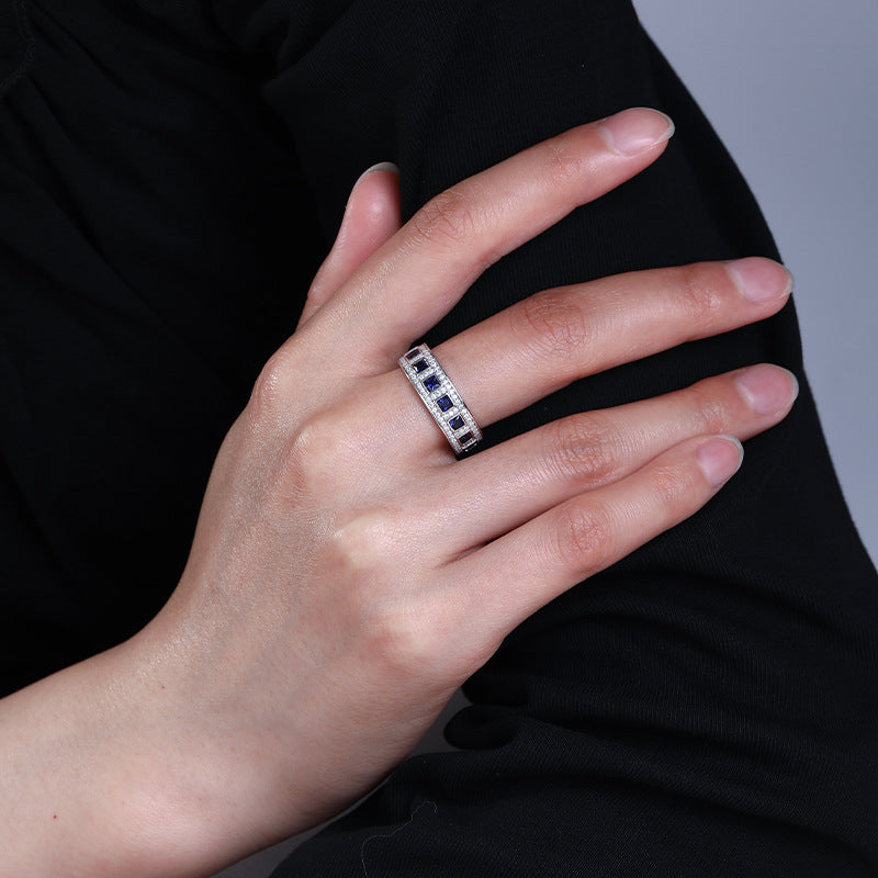 Lab-Created Blue Sapphire Square Eternity Ring, 925 Sterling Silver Band product image