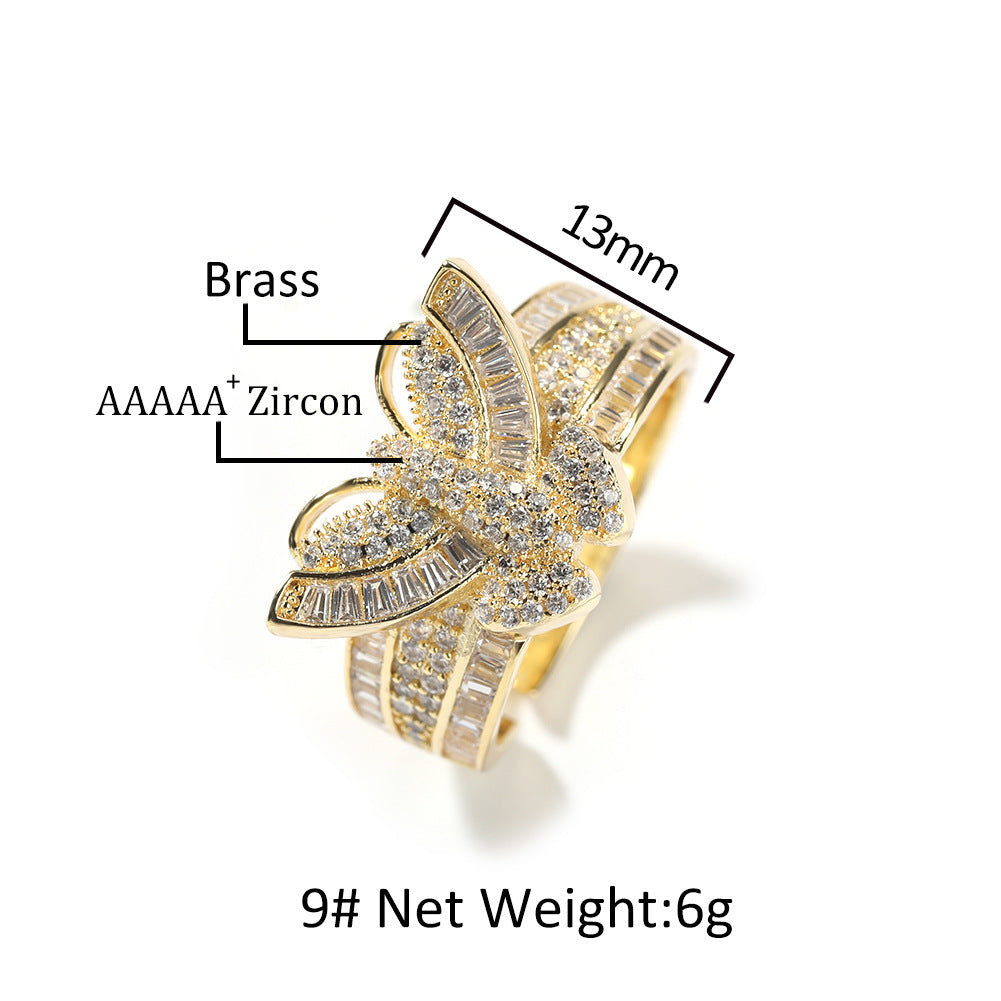 Adjustable Gold Plated Butterfly Ring for Women with Cubic Zirconia - Elegant Statement Open Ring
