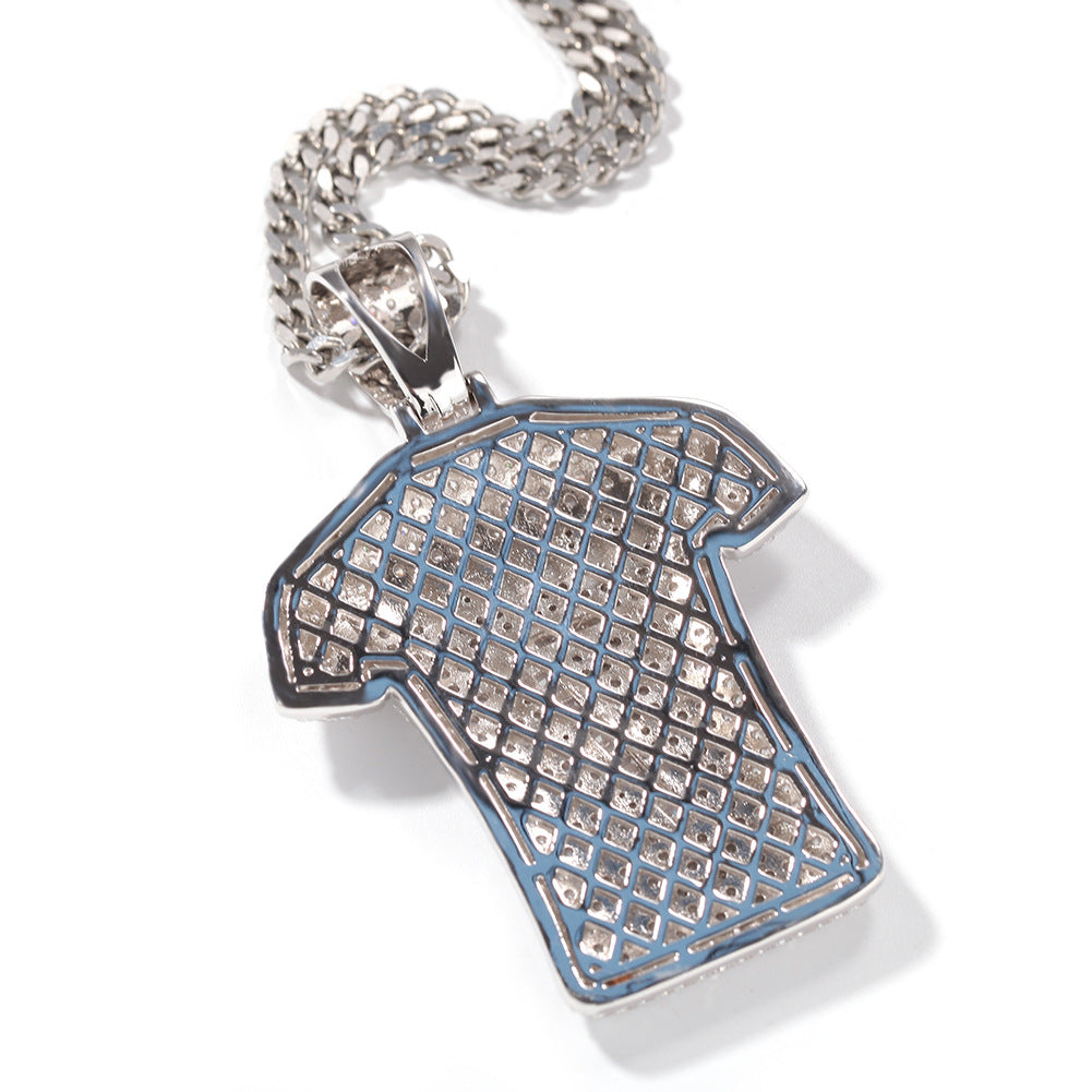 Iced Out Jersey Pendant Necklace with Cuban Chain for Men & Women - Gold Plated or Silver Plated Cubic Zirconia Statement Chain