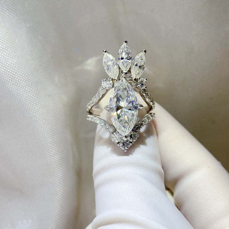 925 Silver Marquise Moissanite Ring for Women, 5 Carat Statement Ring Set, U-Shaped Stackable Engagement Style Ring product image