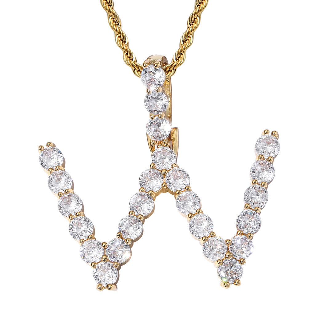 Hip Hop Minimalist Letter Cubic Zirconia Pendant Necklace for Men and Women