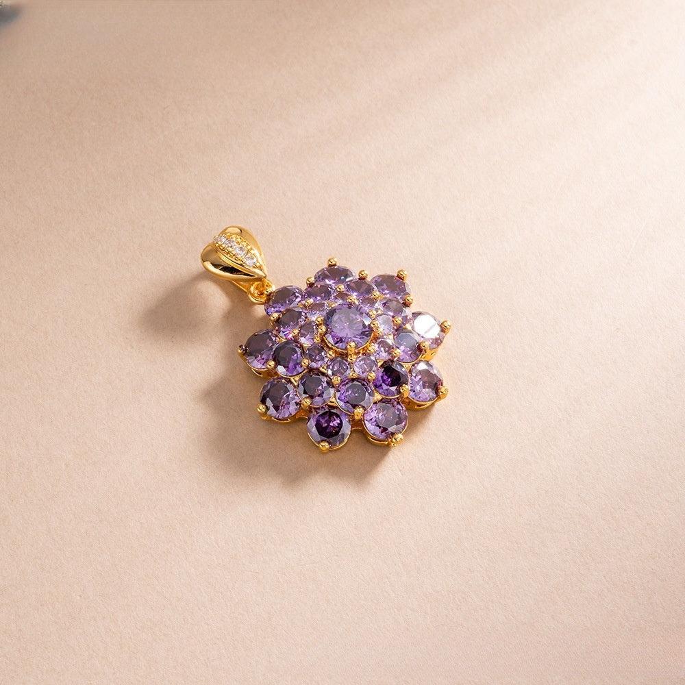 Exotic Ice Flower Cubic Zirconia Pendant Necklace for Women, Gold Plated Floral Statement Charm