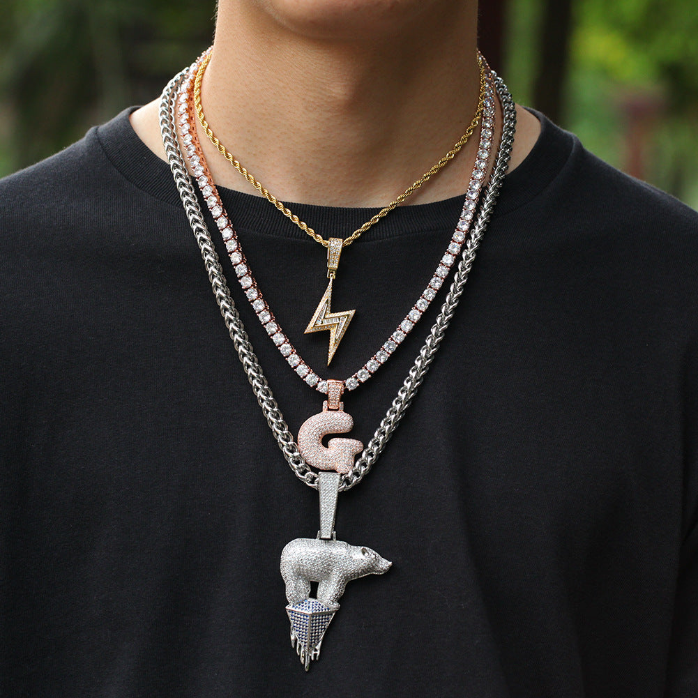 Lightning Bolt Cubic Zirconia Pendant Necklace for Women – Hip Hop Statement Chain in Gold or Silver Tone