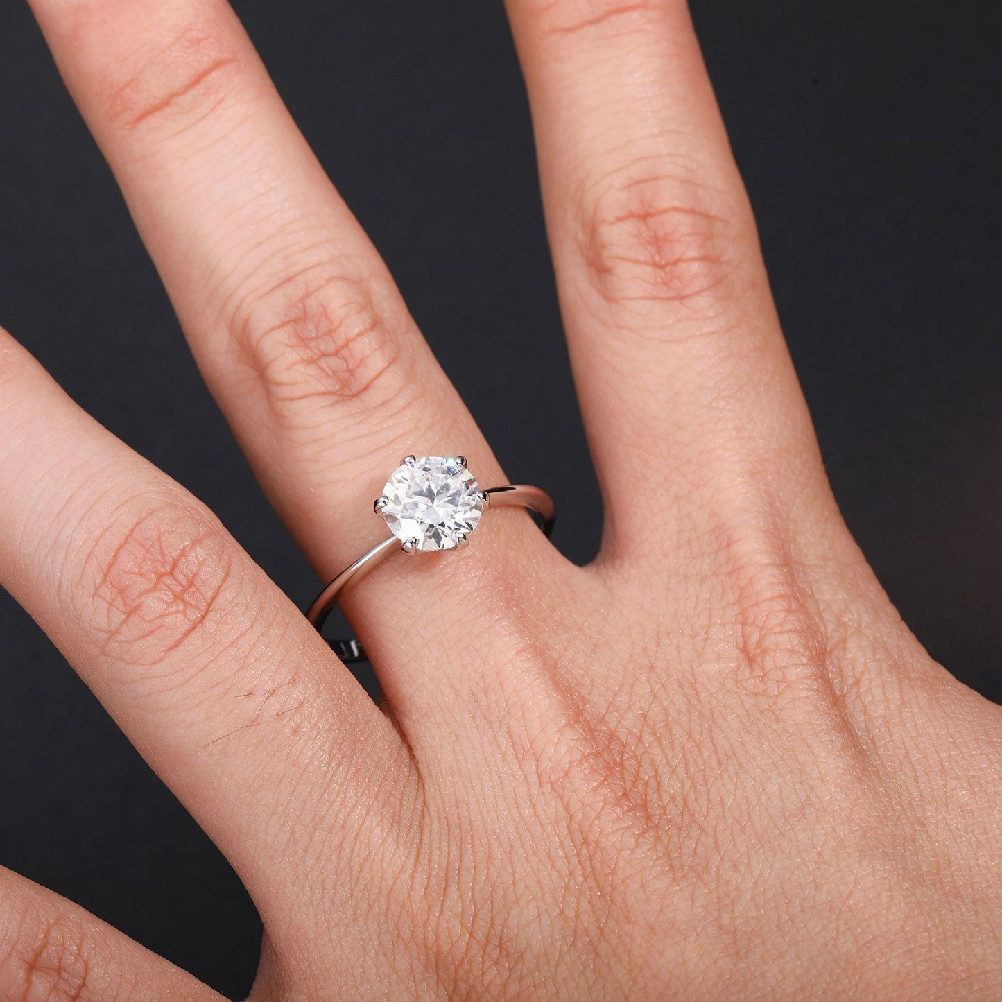 925 Silver Crown Setting Moissanite Ring for Women and Men - Minimalist Round Solitaire Statement Ring product image