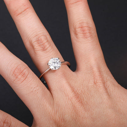 925 Silver Crown Setting Moissanite Ring for Women and Men - Minimalist Round Solitaire Statement Ring