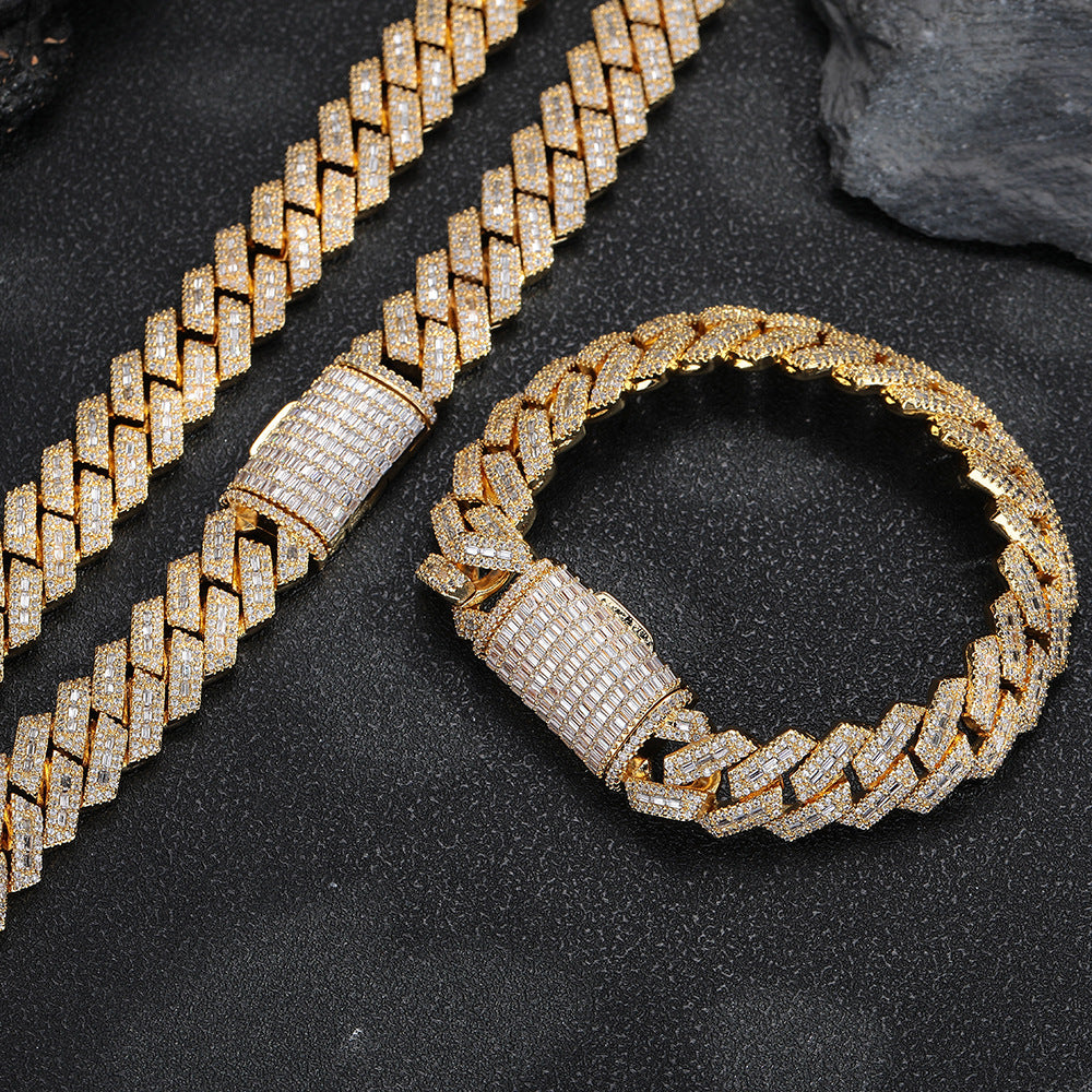 15mm Cuban Link Chain Bracelet and Necklace, Iced Out Geometric Hip Hop Jewelry, Unisex Streetwear Accessory product image