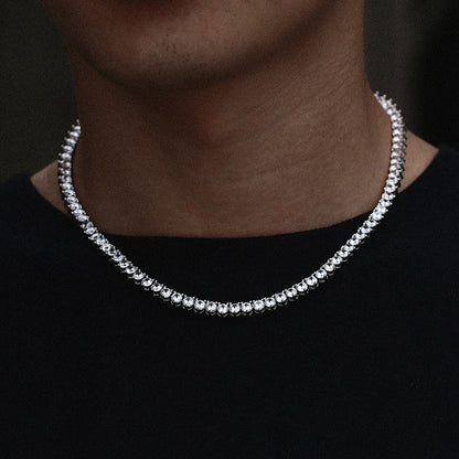 Unisex Iced Out Tennis Chain Necklace with Round Cubic Zirconia, Hip Hop Streetwear Chain