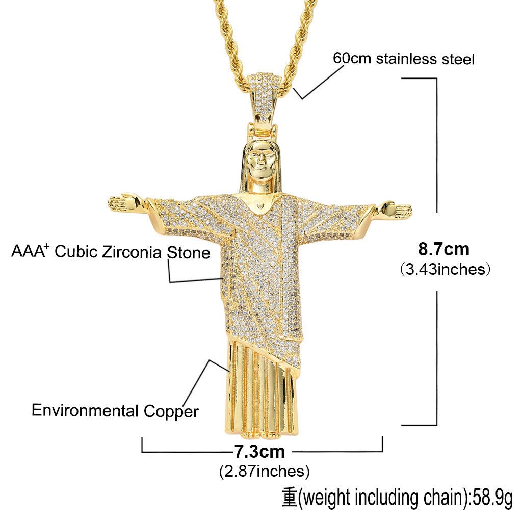 Hip Hop Vintage Cross Copper Pendant Necklace for Men and Women