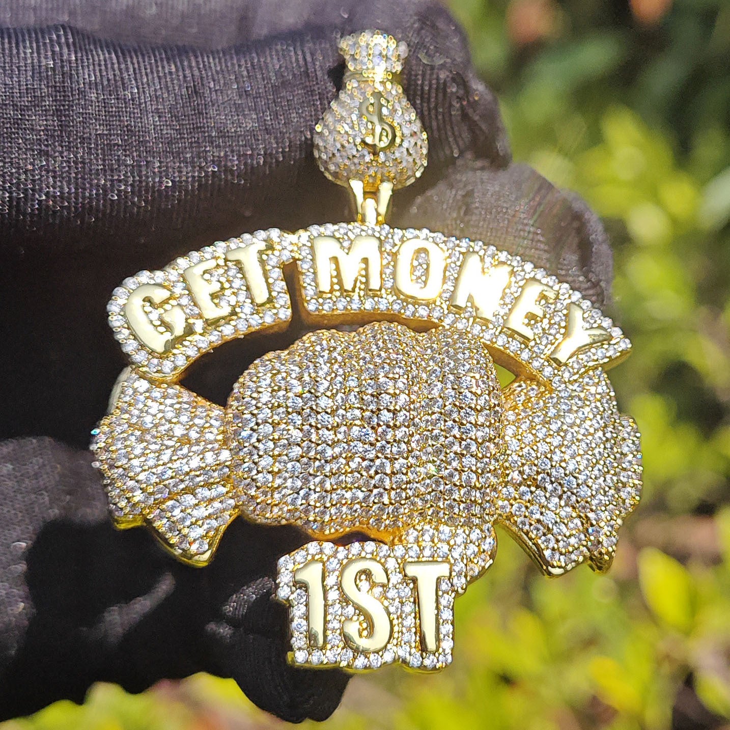 Iced Out Money Bag Pendant Necklace for Men