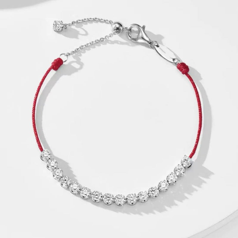 Moissanite Tennis Bracelet on Red Cord, Round Stone Adjustable Bracelet for Women product image