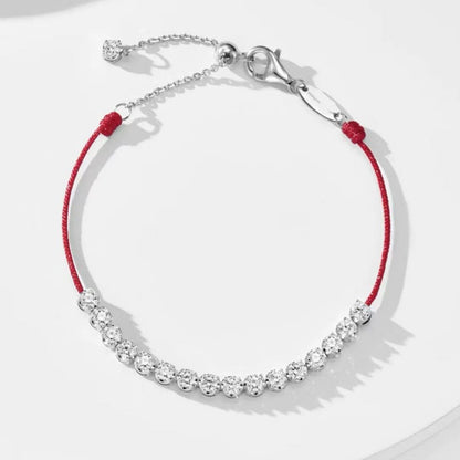 Moissanite Tennis Bracelet on Red Cord, Round Stone Adjustable Bracelet for Women