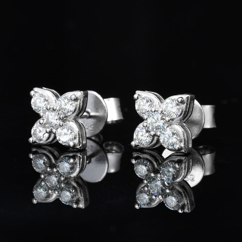 925 Silver Moissanite Flower Stud Earrings for Women and Men, Luxury Sparkly Floral Earrings product image