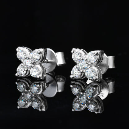 925 Silver Moissanite Flower Stud Earrings for Women and Men, Luxury Sparkly Floral Earrings