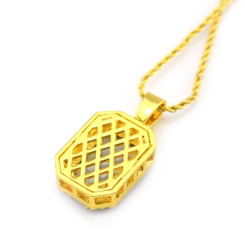 Men’s Iced Rectangular Pendant Necklace with Twisted Chain - Gold or Silver Tone Crystal Statement Necklace product image