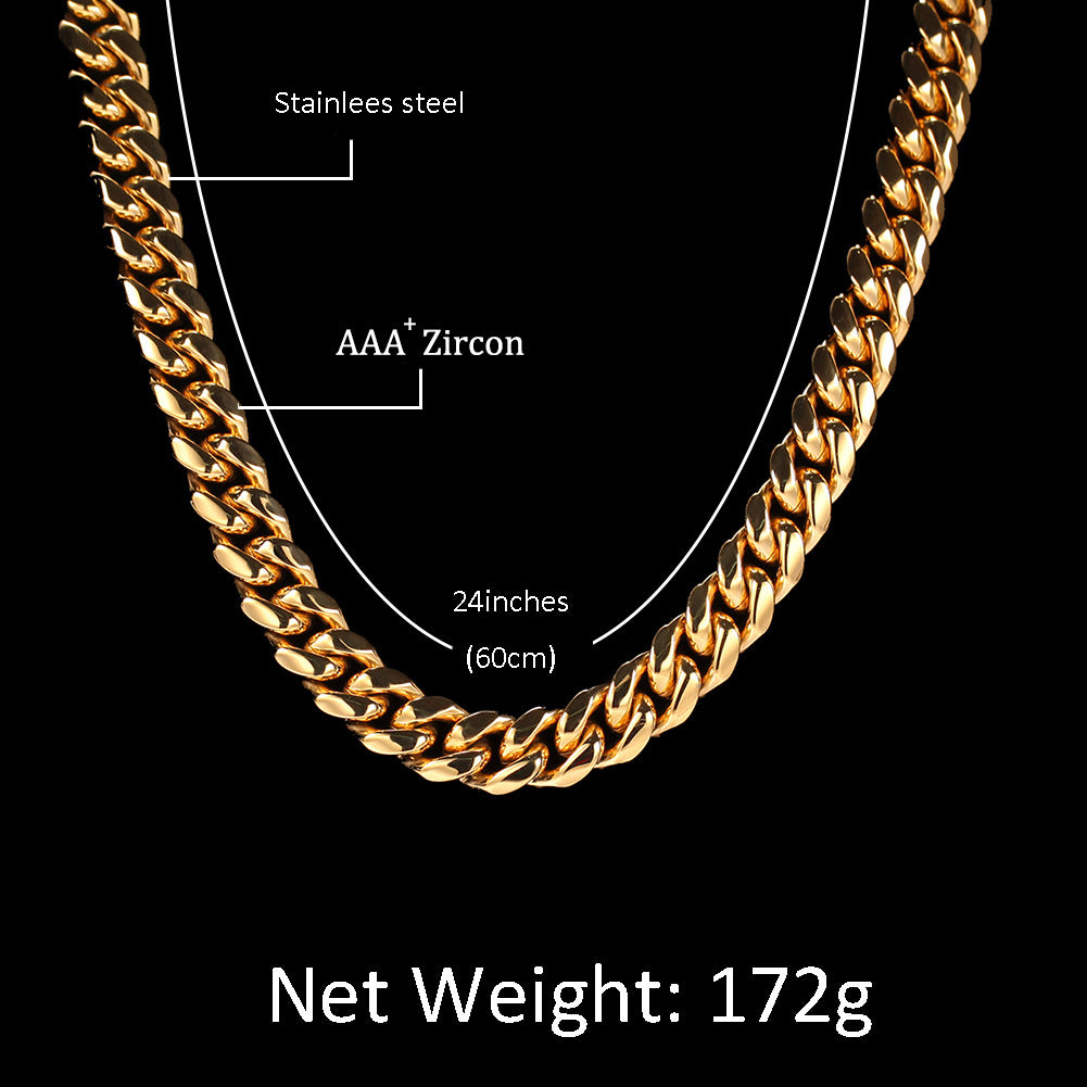 Unisex Stainless Steel Cuban Link Chain Necklace & Bracelet Set, Gold Plated Statement Jewelry