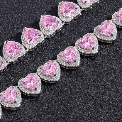 Hip Hop Heart Cubic Zirconia Necklace for Men and Women