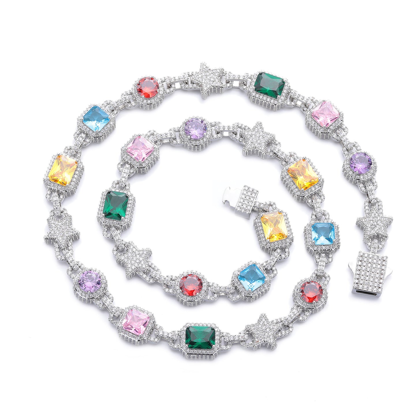 Colorful Geometric Star Chain Bracelet Necklace, 10mm Link Jewelry