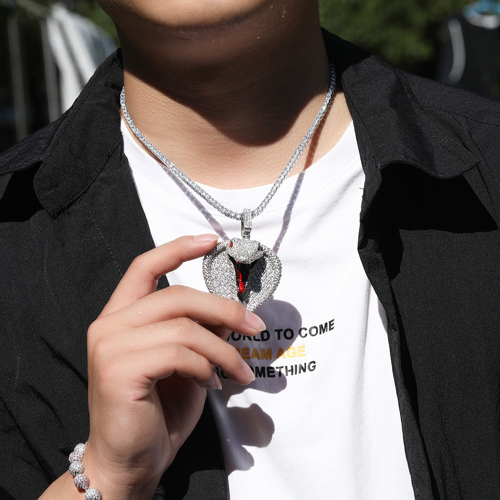 Iced Snake Pendant Necklace for Men Women - Cubic Zirconia Hip Hop Statement Chain in Gold or Silver Tone