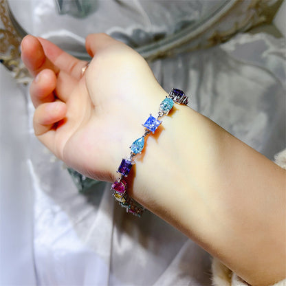 Colorful Irregular Stone Tennis Bracelet for Women, Full Link Bracelet in 16cm 17cm 18cm