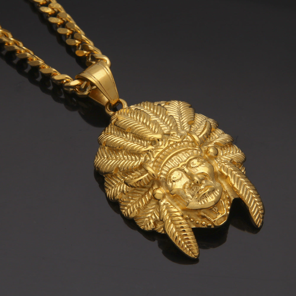 Gold Plated Stainless Steel Statement Pendant Necklace with 5mm Cuban Chain for Women & Men
