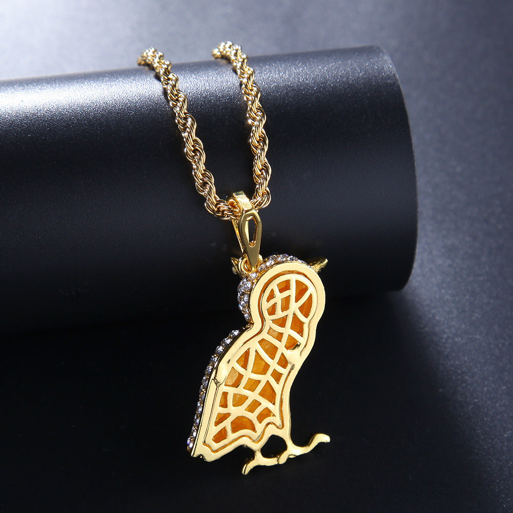 Gold Plated Crystal Owl Pendant Necklace with Stainless Steel Rope Chain for Women