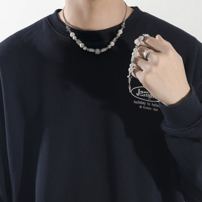 Hip Hop Vintage Cross Skull Pearl Bracelet for Men