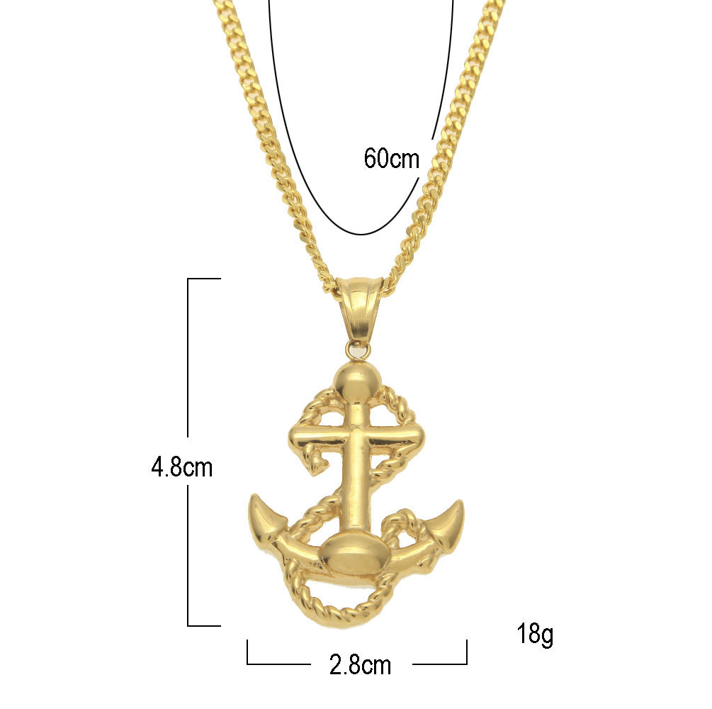 Unisex Stainless Steel Anchor Pendant Necklace with Cuban Chain, Gold Plated Hip Hop Statement Chain product image