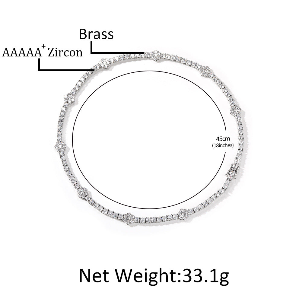 Unisex Iced Out Cubic Zirconia Flower Chain Bracelet & Necklace Set in Gold or Silver Tone product image