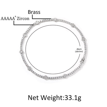 Unisex Iced Out Cubic Zirconia Flower Chain Bracelet & Necklace Set in Gold or Silver Tone