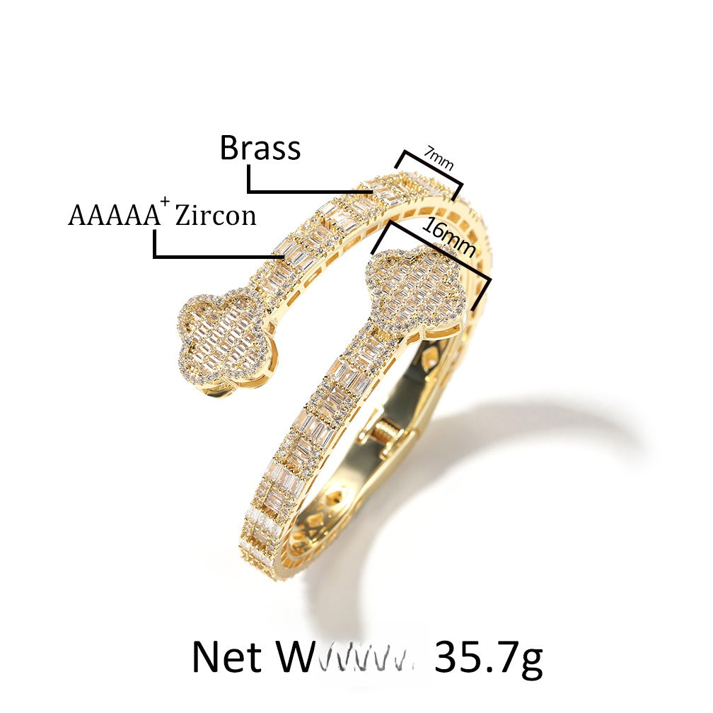 Cubic Zirconia Four-Leaf Clover Cuff Bracelet for Women – Gold, Silver & Rose Gold Statement Bangle product image
