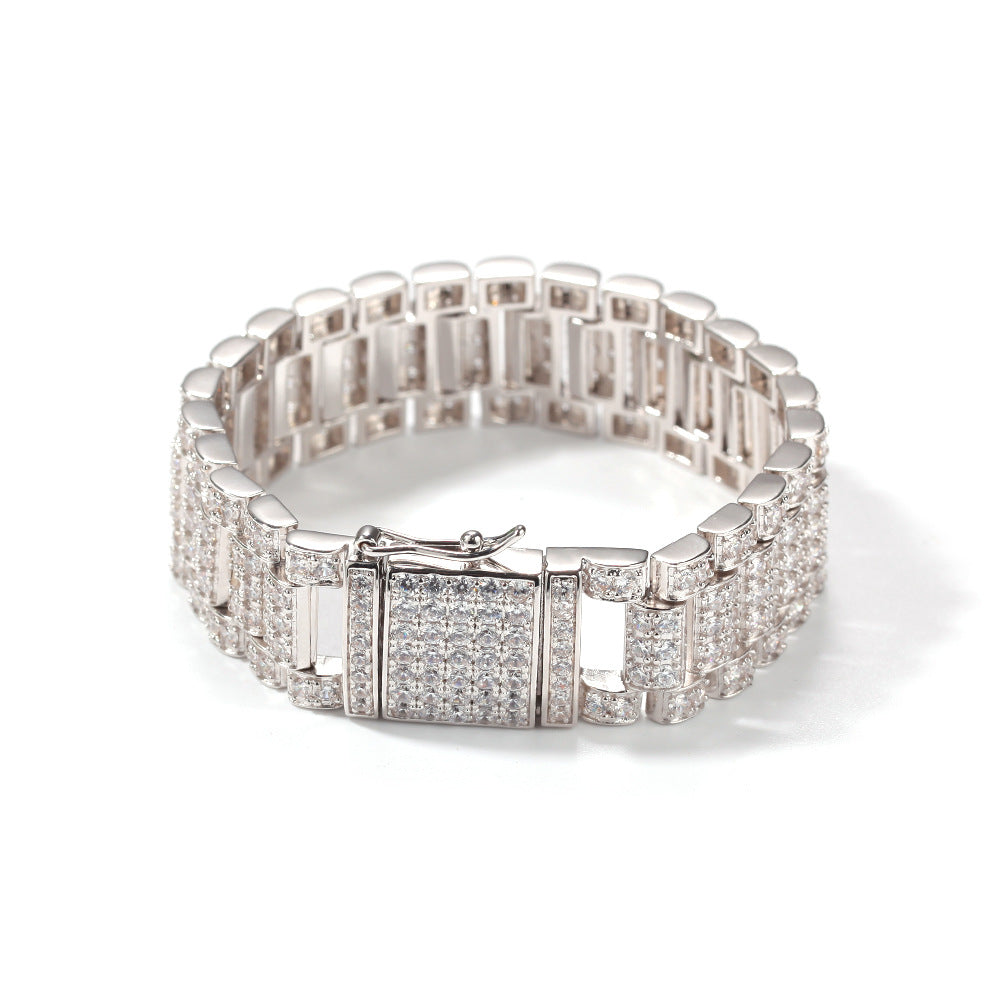 Unisex Iced Out Cubic Zirconia Link Bracelet in Gold Tone or Silver Tone – Hip Hop Statement Chain Bracelet